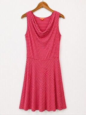 Joe Fresh Women’s Medium Coral Pink Striped Cowl Neck Fit & Flare Dress